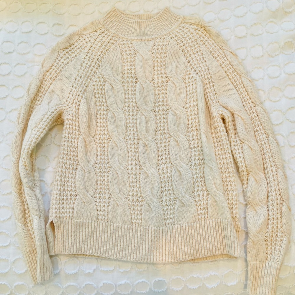 J.Crew Women’s Mockneck Cable-Knit Sweater, XS, Natural